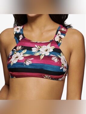 Hula Honey Juniors’ Sweet Bloom High-Neck Swim Top, Rose Multicolored Medium